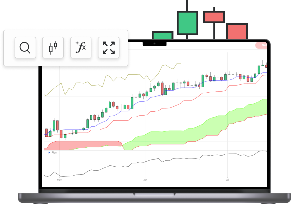 Bärbar dator med ett candlestick-diagram