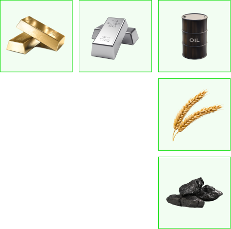 Guld, silver, olja, vete och kol